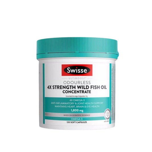SWISSE Ultiboost Odourless 4 x Strength Wild Fish Oil Concentrate 120 Capsules